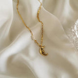 925 Silver Baroque Pearl Moon Pendant Necklace