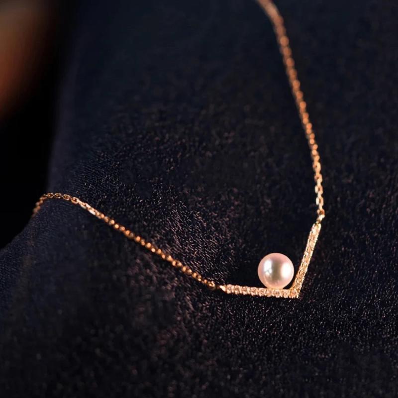 925 Silver V Shape Pearl Necklace for Women