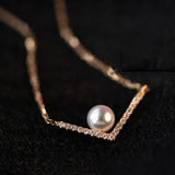 925 Silver V Shape Pearl Necklace for Women