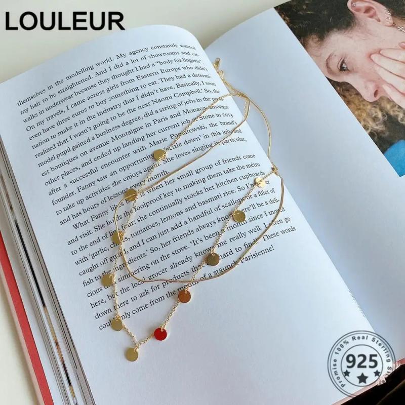 925 Silver Double Layer Wafer Necklace for Women
