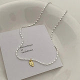 925 Silver Beads Chain Choker Necklace with Oval Pendant for Women