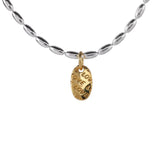 925 Silver Beads Chain Choker Necklace with Oval Pendant for Women