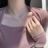 925 Silver Beads Chain Choker Necklace with Oval Pendant for Women