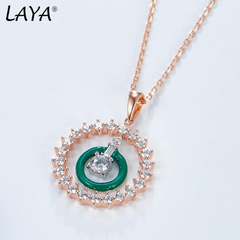 Laya 925 Sterling Silver CZ Enamel Circle Necklace for Women