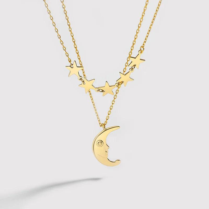 925 Silver Necklace Star Moon Pendant Choker for Women