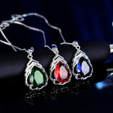 S925 Sterling Silver Water Drop Pendant Necklace Green Red