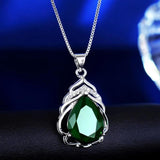 S925 Sterling Silver Water Drop Pendant Necklace Green Red
