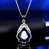 S925 Sterling Silver Water Drop Pendant Necklace Green Red