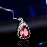 S925 Sterling Silver Water Drop Pendant Necklace Green Red