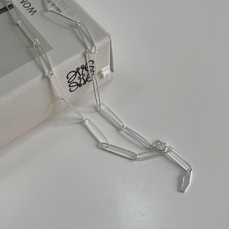 925 Sterling Silver Necklace Choker Rectangular Chain Jewelry