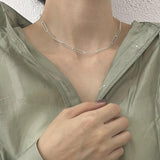 925 Sterling Silver Necklace Choker Rectangular Chain Jewelry