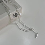 925 Sterling Silver Necklace Choker Rectangular Chain Jewelry