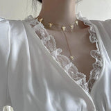 925 Silver Necklace Double Layer Bow Pendant Choker for Women