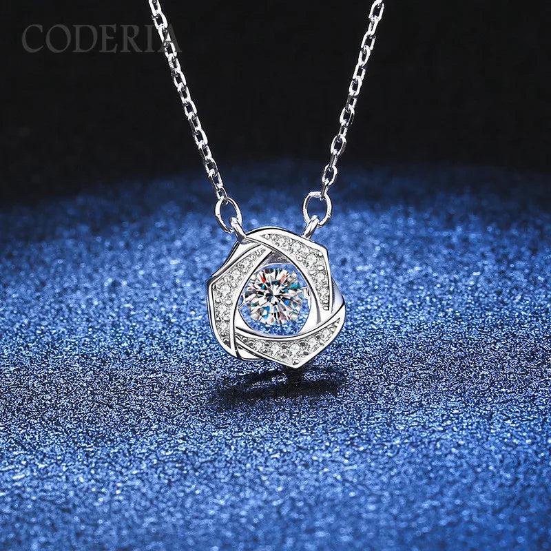 Rose Flower Heart Moissanite Necklace Eternity Jewelry