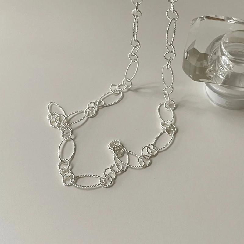 925 Silver Link Chain Necklace Choker Women Girl Fine Jewelry