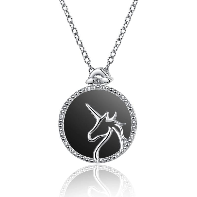 925 Silver Necklace Unicorn Fritillary Agate Couple Crystal Birthday Gift