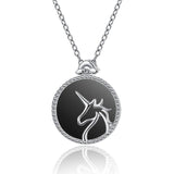 925 Silver Necklace Unicorn Fritillary Agate Couple Crystal Birthday Gift