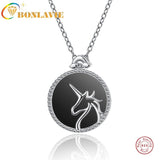 925 Silver Necklace Unicorn Fritillary Agate Couple Crystal Birthday Gift