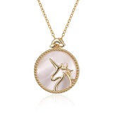 925 Silver Necklace Unicorn Fritillary Agate Couple Crystal Birthday Gift