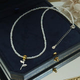 Real Pearl Mini Necklace 925 Silver Rose Flowers Pendant for Women