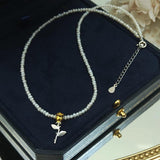 Real Pearl Mini Necklace 925 Silver Rose Flowers Pendant for Women