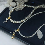 Real Pearl Mini Necklace 925 Silver Rose Flowers Pendant for Women