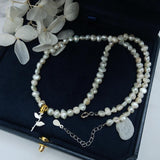 Real Pearl Mini Necklace 925 Silver Rose Flowers Pendant for Women