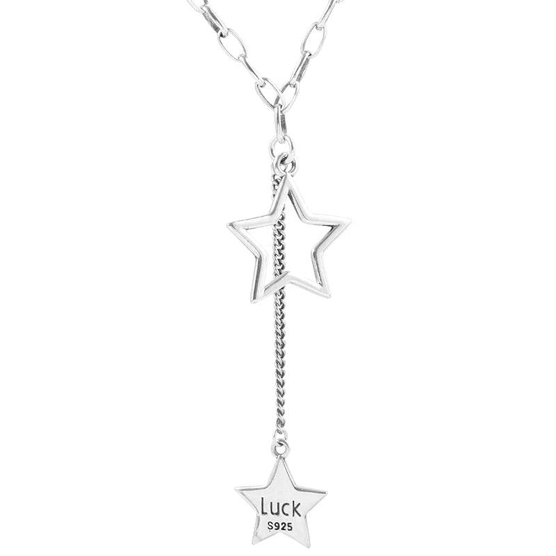 S925 Silver Letter Star Necklace Long Chain Kpop Gift