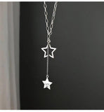 S925 Silver Letter Star Necklace Long Chain Kpop Gift