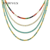 925 Silver 2mm Tennis Clear Rainbow CZ Necklace Choker
