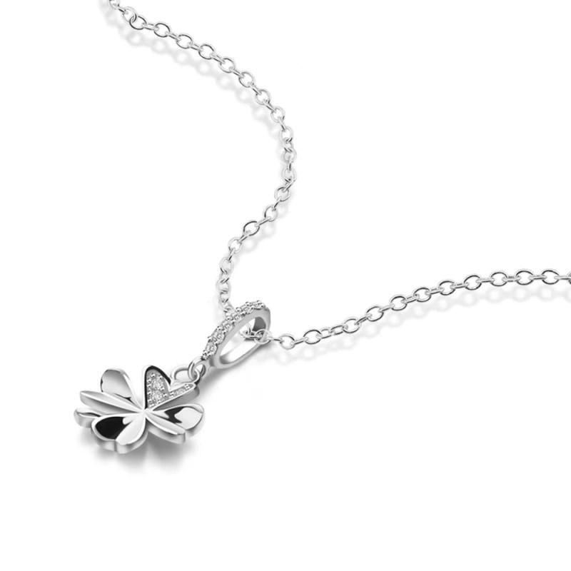 925 Silver Choker Layer Necklace for Women with Rose Clover Pendant