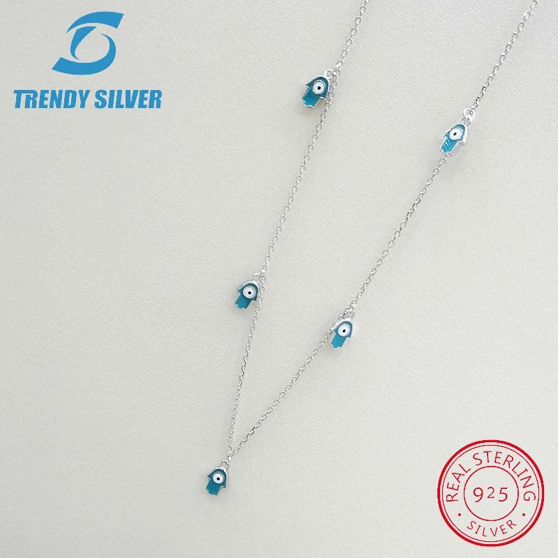 925 Silver Evil Eye Choker Necklace with Tear Pearl Shape