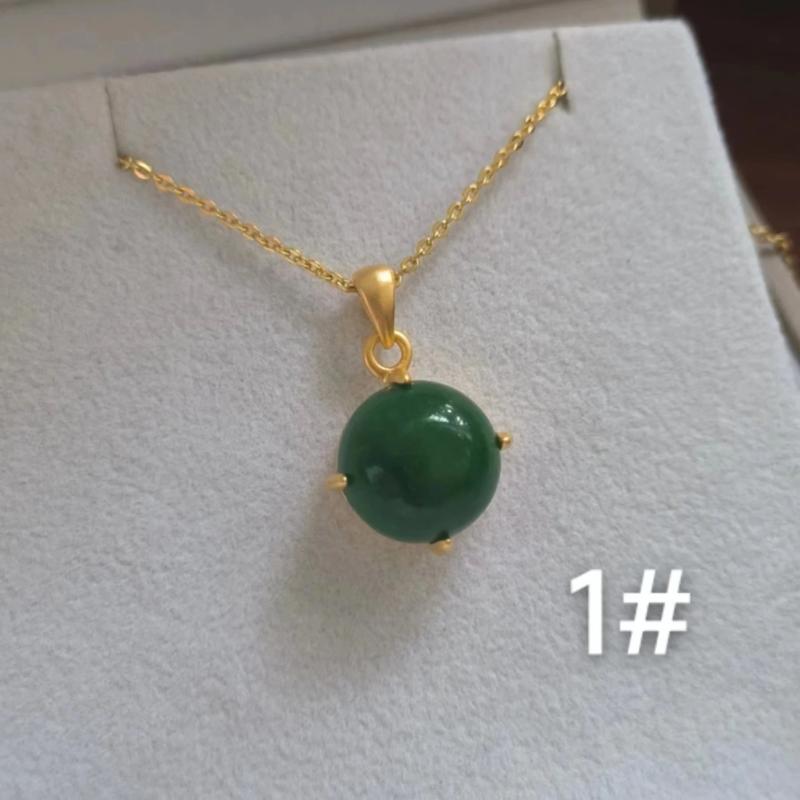 Natural Emerald Pendant Necklace S925 Sterling Silver Plated Round Green