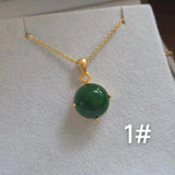 Natural Emerald Pendant Necklace S925 Sterling Silver Plated Round Green