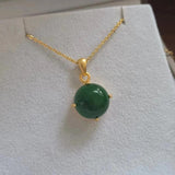 Natural Emerald Pendant Necklace S925 Sterling Silver Plated Round Green
