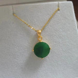 Natural Emerald Pendant Necklace S925 Sterling Silver Plated Round Green