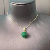 Natural Emerald Pendant Necklace S925 Sterling Silver Plated Round Green