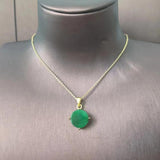 Natural Emerald Pendant Necklace S925 Sterling Silver Plated Round Green