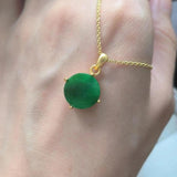 Natural Emerald Pendant Necklace S925 Sterling Silver Plated Round Green