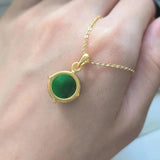 Natural Emerald Pendant Necklace S925 Sterling Silver Plated Round Green