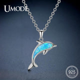 925 Sterling Silver Opal Dolphin Pendant Necklace for Women ULN0481