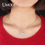 925 Sterling Silver Opal Dolphin Pendant Necklace for Women ULN0481