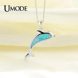 925 Sterling Silver Opal Dolphin Pendant Necklace for Women ULN0481