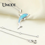 925 Sterling Silver Opal Dolphin Pendant Necklace for Women ULN0481