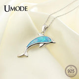 925 Sterling Silver Opal Dolphin Pendant Necklace for Women ULN0481