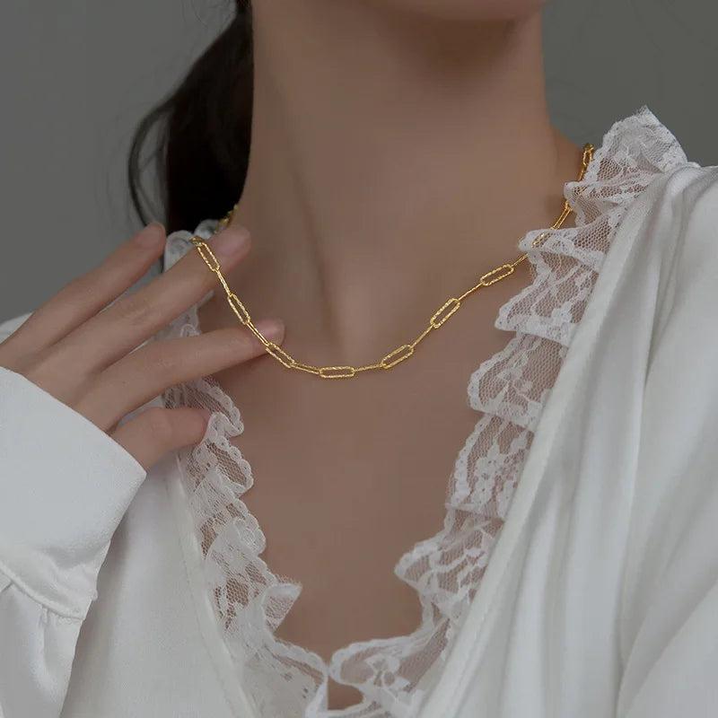 925 Silver Golden Geometric Necklace Chain Women Clavicle Ornaments Gift
