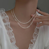 925 Silver Golden Geometric Necklace Chain Women Clavicle Ornaments Gift