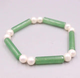 Green Jade Long Column Pearl Beads Chain Necklace Bracelet Set