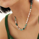 Green Stone Pearl Necklace for Women Personality Clavicle Chain