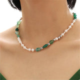 Green Stone Pearl Necklace for Women Personality Clavicle Chain